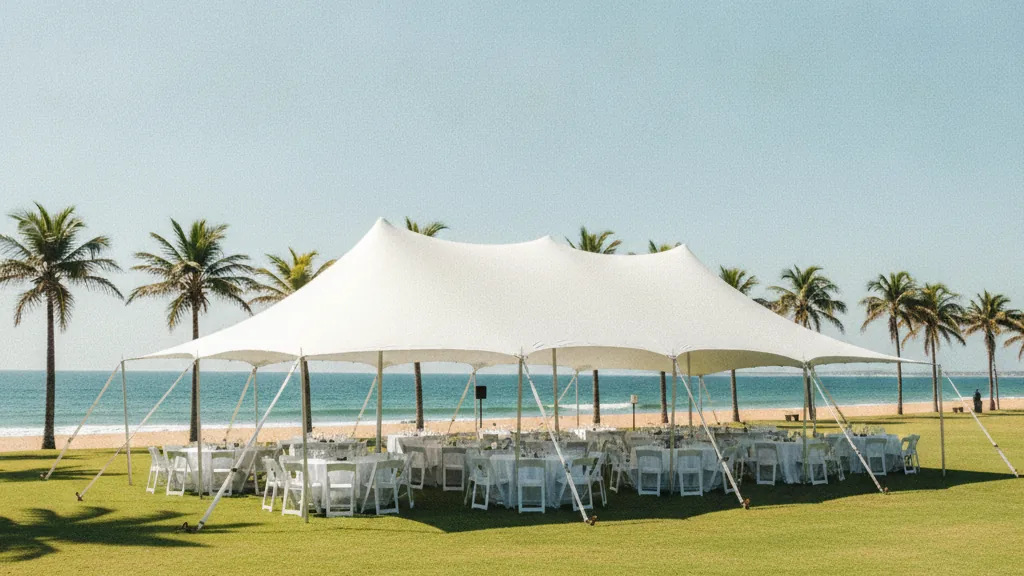 White stretch tent on a Summerstrand beachfront lawn overlooking the sea in Port Elizabeth